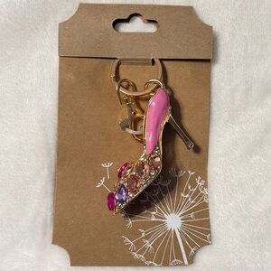 Pink High Heel Keychain with Gem Accents